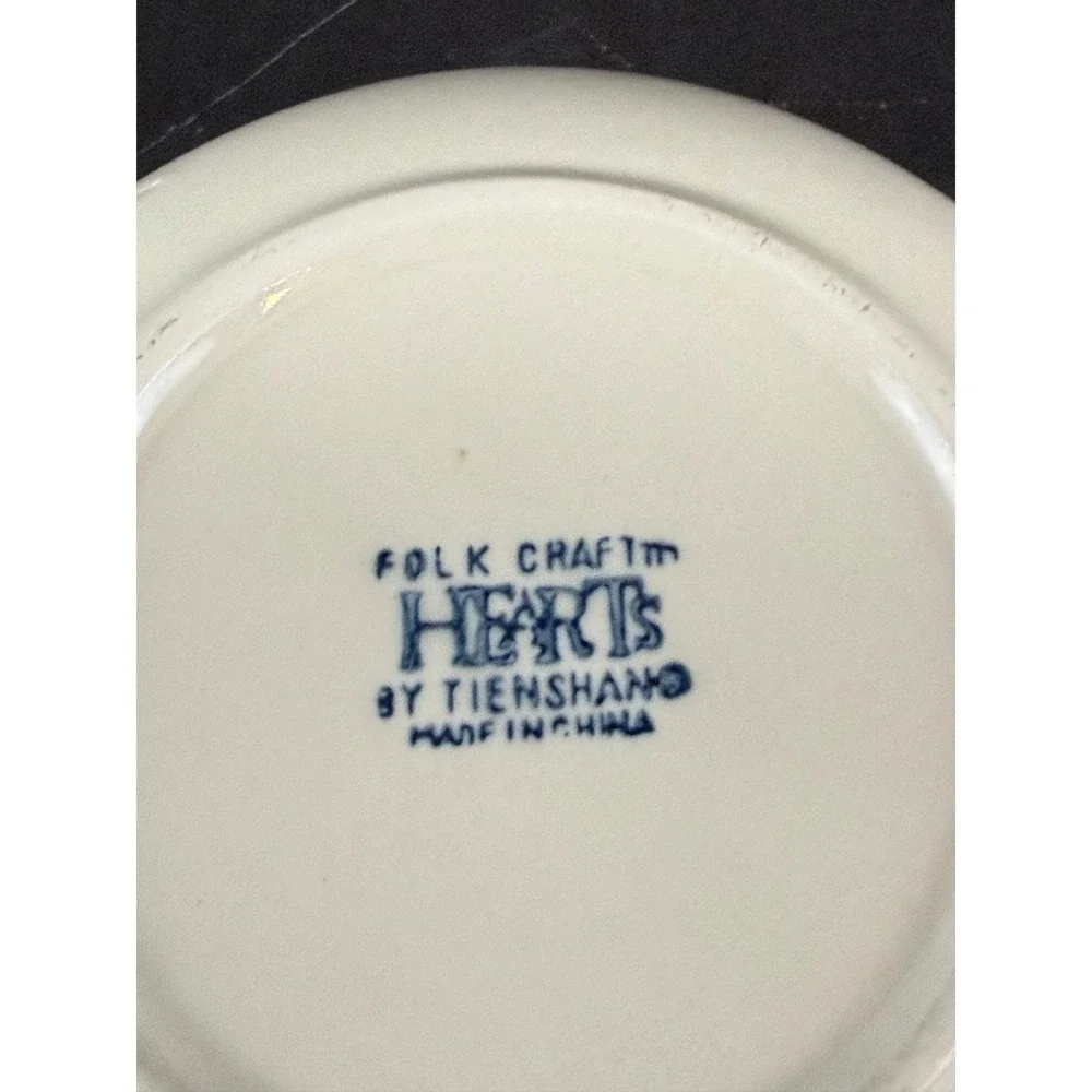 VTG Tienshen Folk Craft Hearts Blue White Spongeware 6.5in Cereal Bowl READ